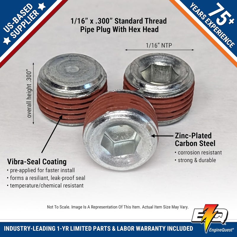 EngineQuest Store 1/16" NPT Pipe Plug, Vibra-Seal Coating, Pack of 10 | 1/16" X .300” NPT Threaded | Leak-Proof Seal | Durable Performance - Image 3